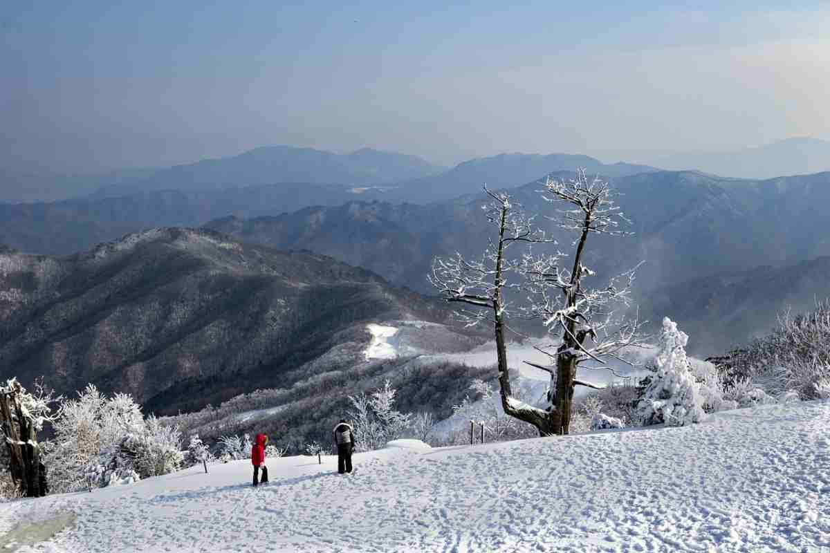 Due persone sulle montagne innevate